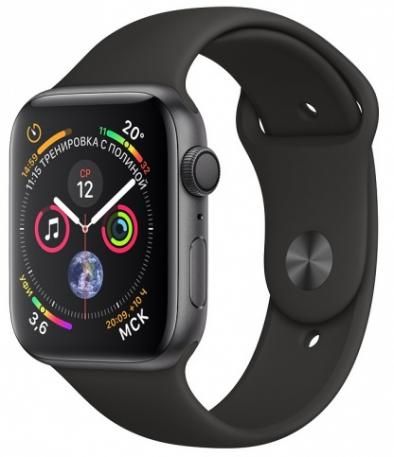 Apple Watch Series 4 40 мм, алюминий «серый космос», спортивный ремешок черного цвета