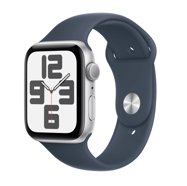 Apple Watch SE 2023 44 мм Серебристый, спортивный ремешок синего цвета