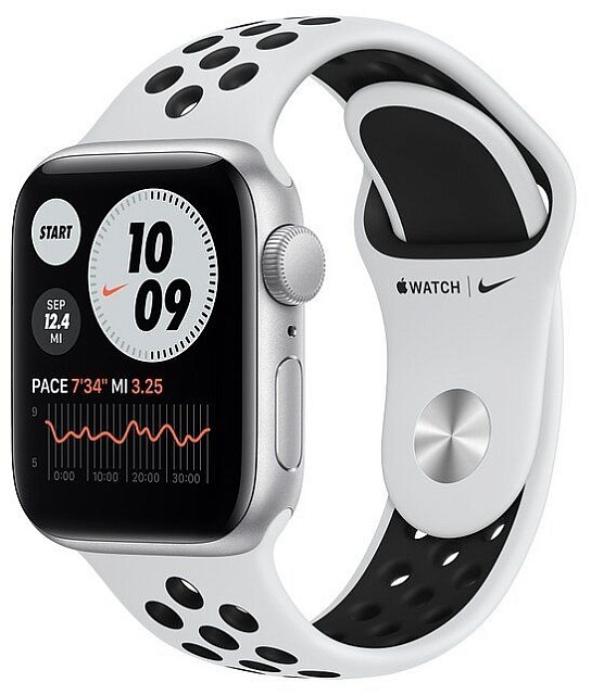 Apple Watch Nike SE, 40 мм, корпус из алюминия серебристого цвета, спортивный ремешок Nike цвета «чи
