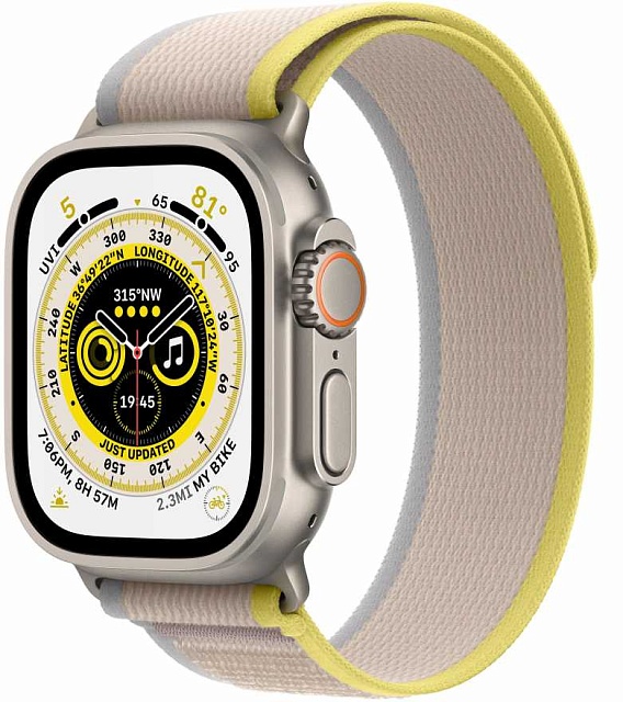 Apple Watch Ultra 49 мм, корпус из титана, ремешок Trail желтого/бежевого цвета