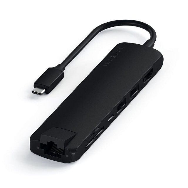 Адаптер Satechi Slim Multiport Adapter, Type-C, 7 в 1, ST-UCSMA3K, черный