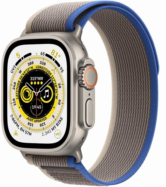 Apple Watch Ultra 49 мм, корпус из титана, ремешок Trail синего/серого цвета