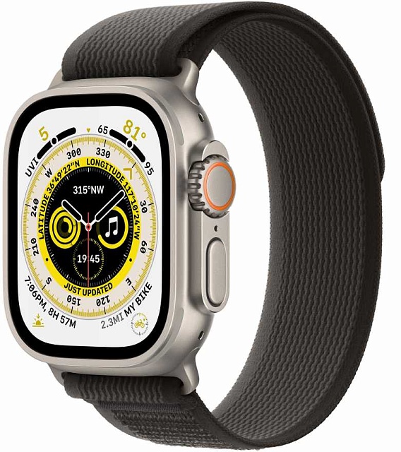 Apple Watch Ultra 49 мм, корпус из титана, ремешок Trail черного/серого цвета