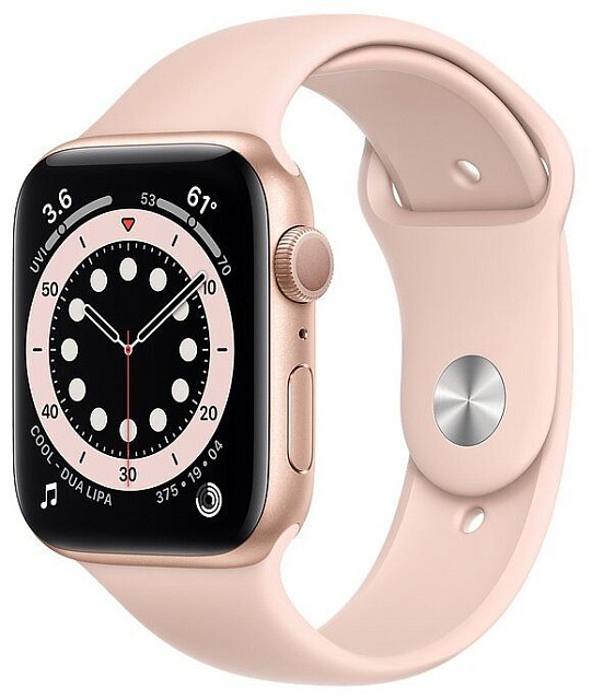Apple Watch Series 6 44 мм алюминий золотистого цвета, спортивный ремешок цвета «розовый песок»