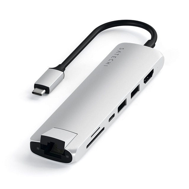 Адаптер Satechi Slim Multiport Adapter, Type-C, 7 в 1 ST-UCSMA3S, серебристый