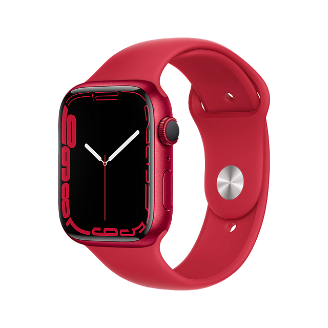 Apple Watch Series 7 45 мм Красный, спортивный ремешок красного цвета