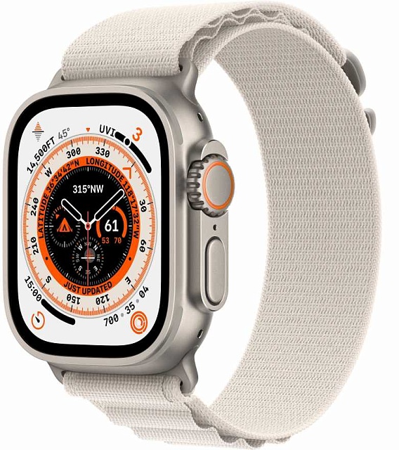 Apple Watch Ultra 49 мм, корпус из титана, ремешок Alpine (S) цвета «сияющая звезда»