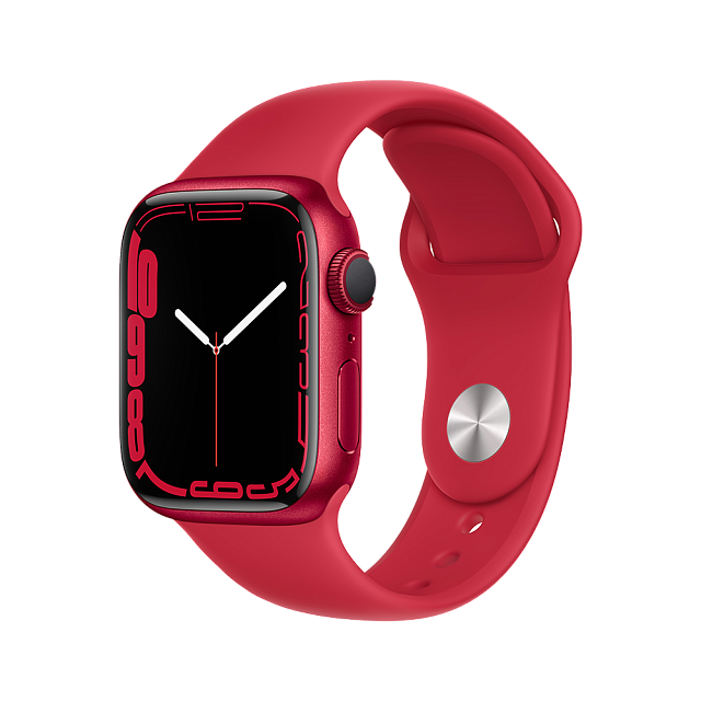 Apple Watch Series 7 41 мм Красный, спортивный ремешок красного цвета