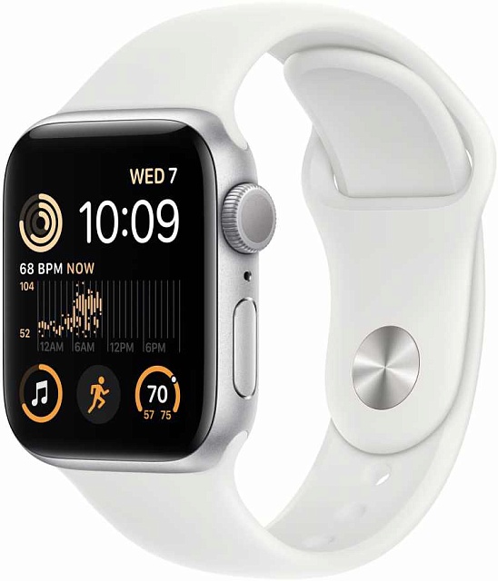 Apple Watch SE 2022 44 мм Серебристый, спортивный ремешок белого цвета
