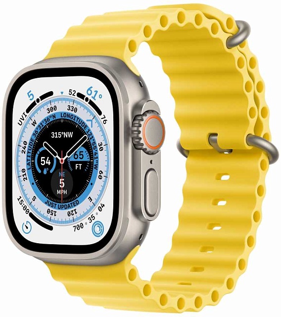 Apple Watch Ultra 49 мм, корпус из титана, ремешок Ocean желтого цвета