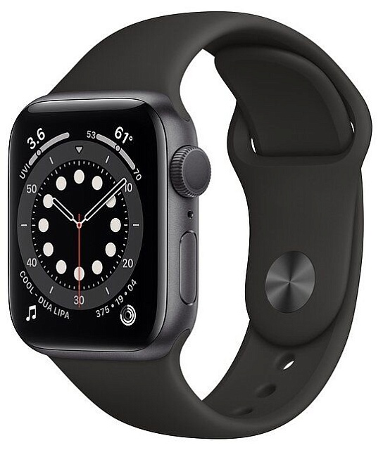 Apple Watch Series 6 40 мм, корпус из алюминия цвета «серый космос», спортивный ремешок чёрного цвет