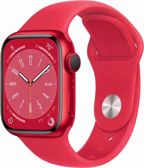 Apple Watch Series 8 41 мм Красный, спортивный ремешок красного цвета