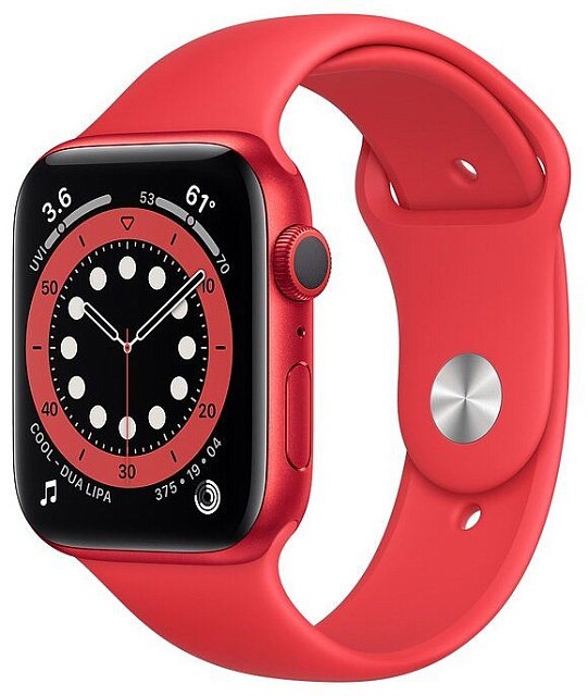 Apple Watch Series 6 44 мм, корпус из алюминия цвета (PRODUCT)RED, спортивный ремешок красного цвета